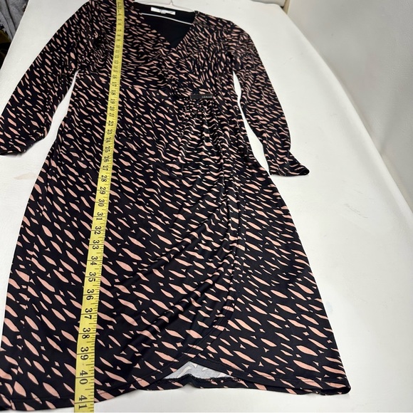 L. K. Bennett Dress  Sz 8 Wrap Gathered Long Sleeves V Neckline - Picture 2 of 10